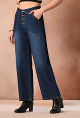 Everyday Retro Wide Denim – Dark Blue Wide-Leg Jeans Back View – Glossia Fashion