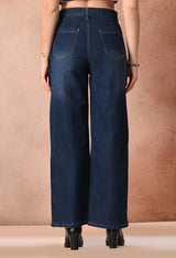 Everyday Retro Wide Denim – Dark Blue Wide-Leg Jeans Detail View – Glossia Fashion