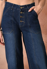 Everyday Retro Wide Denim – Dark Blue Wide-Leg Jeans Style View – Glossia Fashion