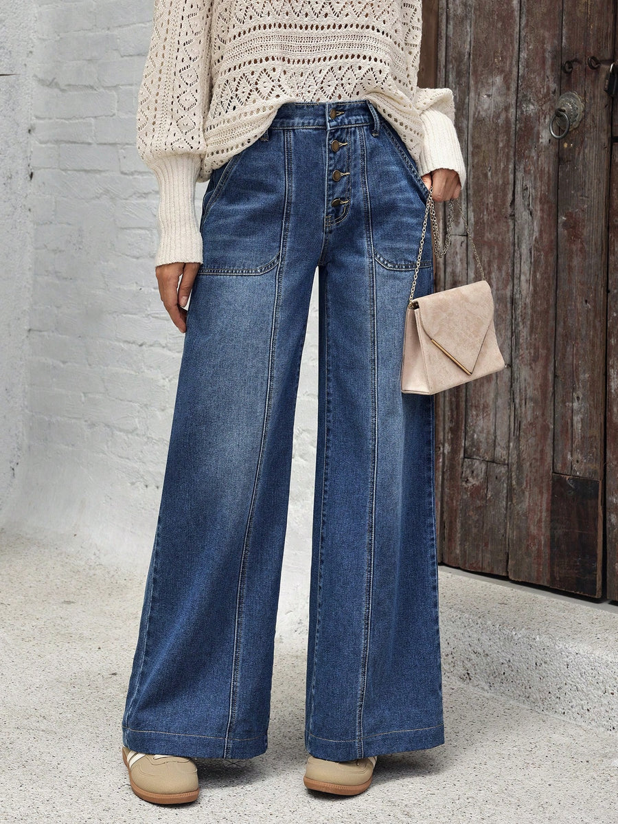 Patch Pocket Palazzo Jeans