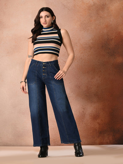 Everyday Retro Wide Denim – Dark Blue Wide-Leg Jeans – Glossia Fashion
