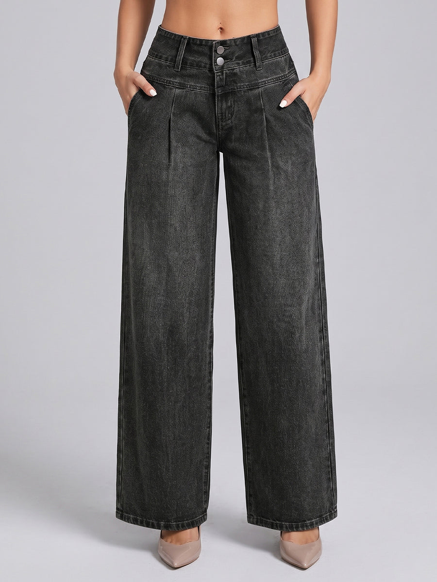 Double Take Pleated Wide Legs – Black