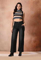 Blackstone High-Rise Jeans – Black Denim Jeans Model View – Glossia Fashion