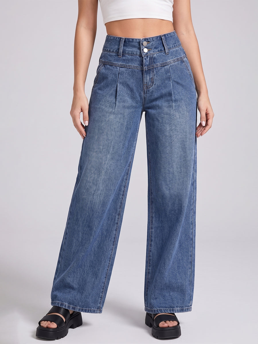 Double Take Pleated Wide Legs – Blue
