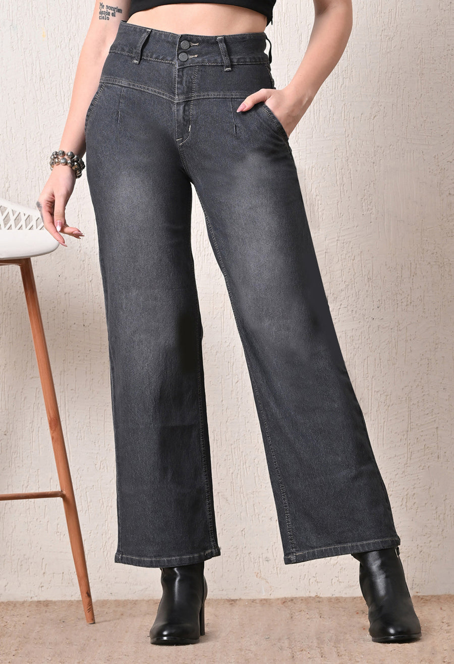 Power Curve Wide-Legs – Grey Wide-Leg Jeans Full Length – Glossia Fashion