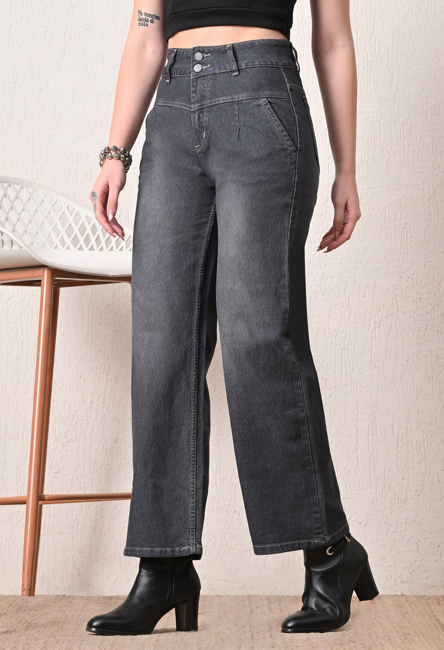 Power Curve Wide-Legs – Grey Wide-Leg Jeans View 10 – Glossia Fashion