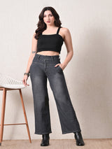 Power Curve Wide-Legs – Grey Wide-Leg Jeans Model View – Glossia Fashion