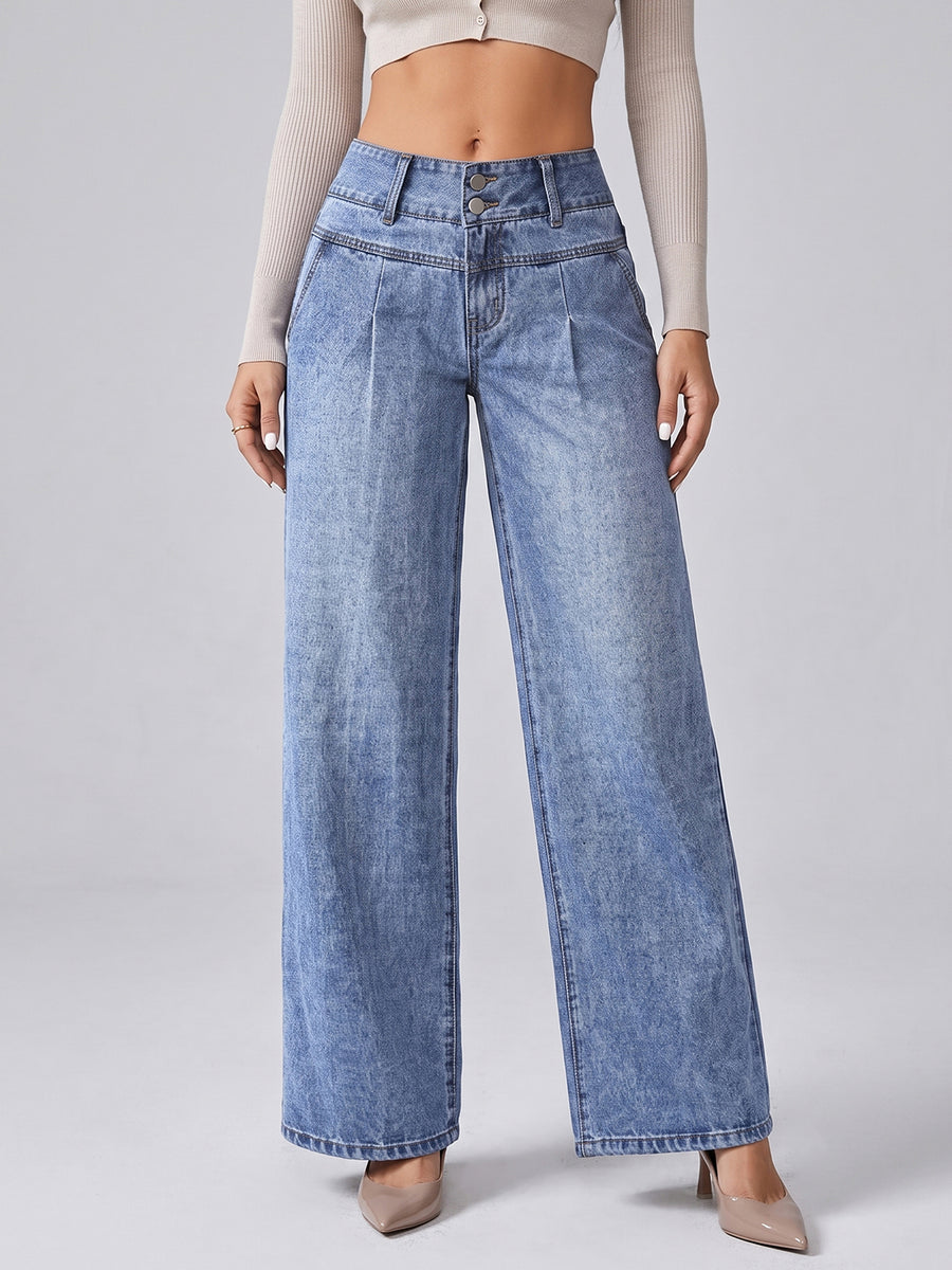 Double Take Pleated Wide Legs – Light Blue