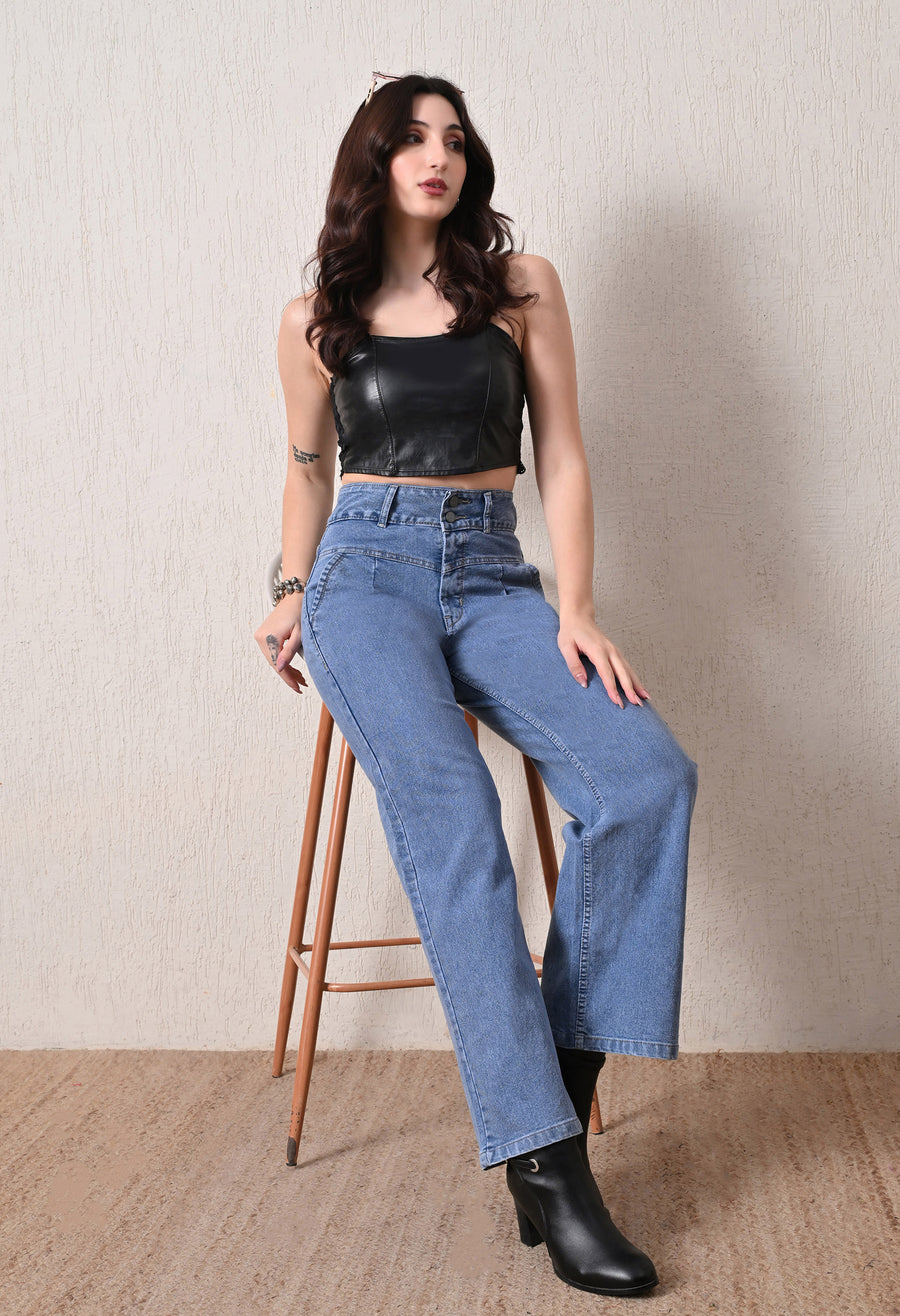 Shadow Luxe Wide Legs – Light Blue Wide-Leg Jeans Full Length – Glossia Fashion