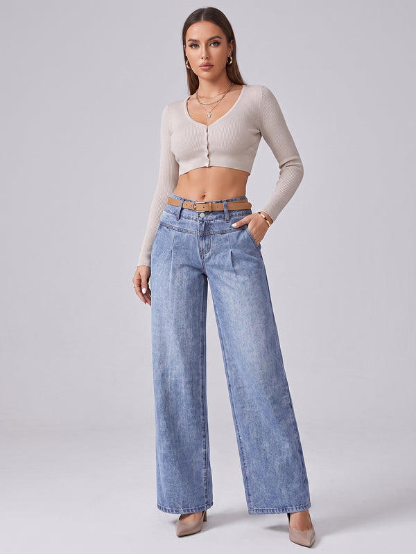Double Take Pleated Wide Legs – Light Blue
