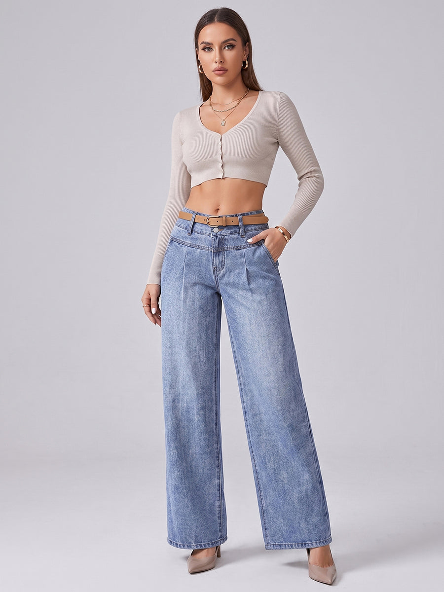 Double Take Pleated Wide Legs – Light Blue