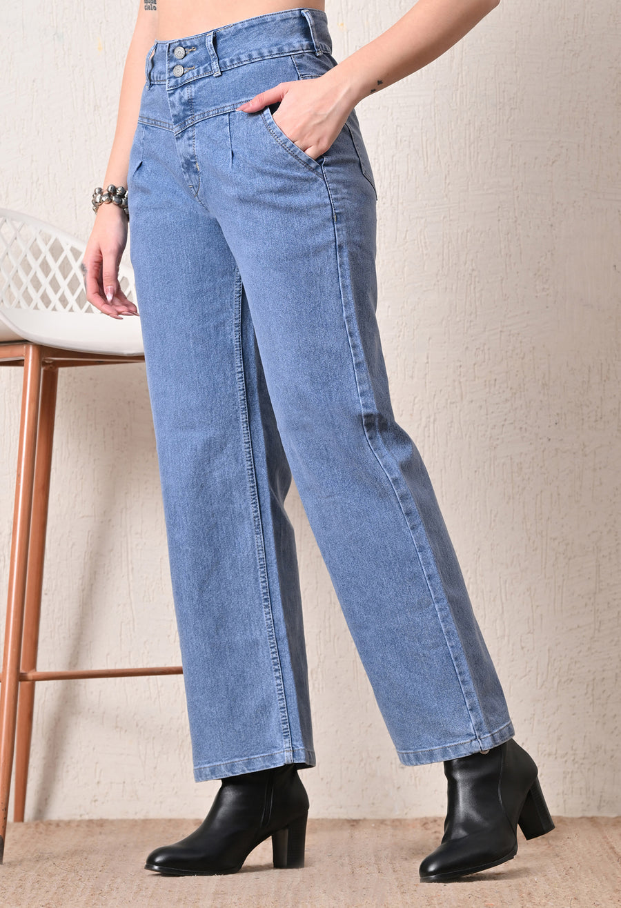 Shadow Luxe Wide Legs – Light Blue Wide-Leg Jeans Close-up – Glossia Fashion