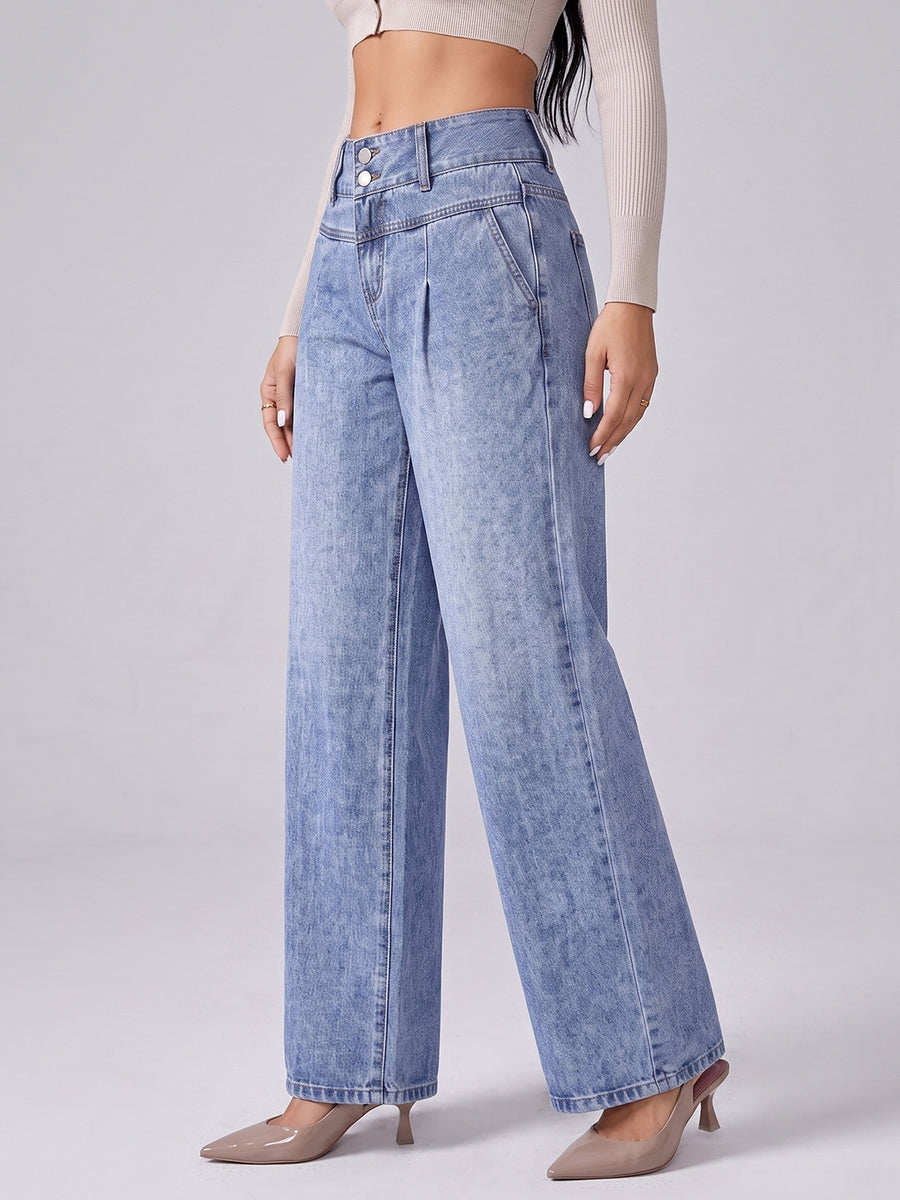 Double Take Pleated Wide Legs – Light Blue