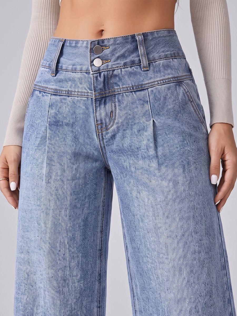 Double Take Pleated Wide Legs – Light Blue
