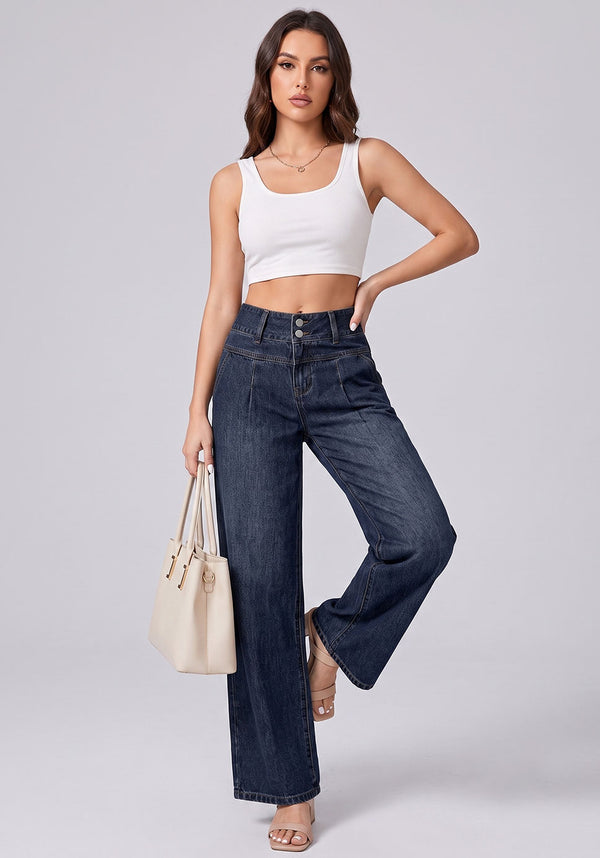 Double Take Pleated Wide Legs – Navy Blue