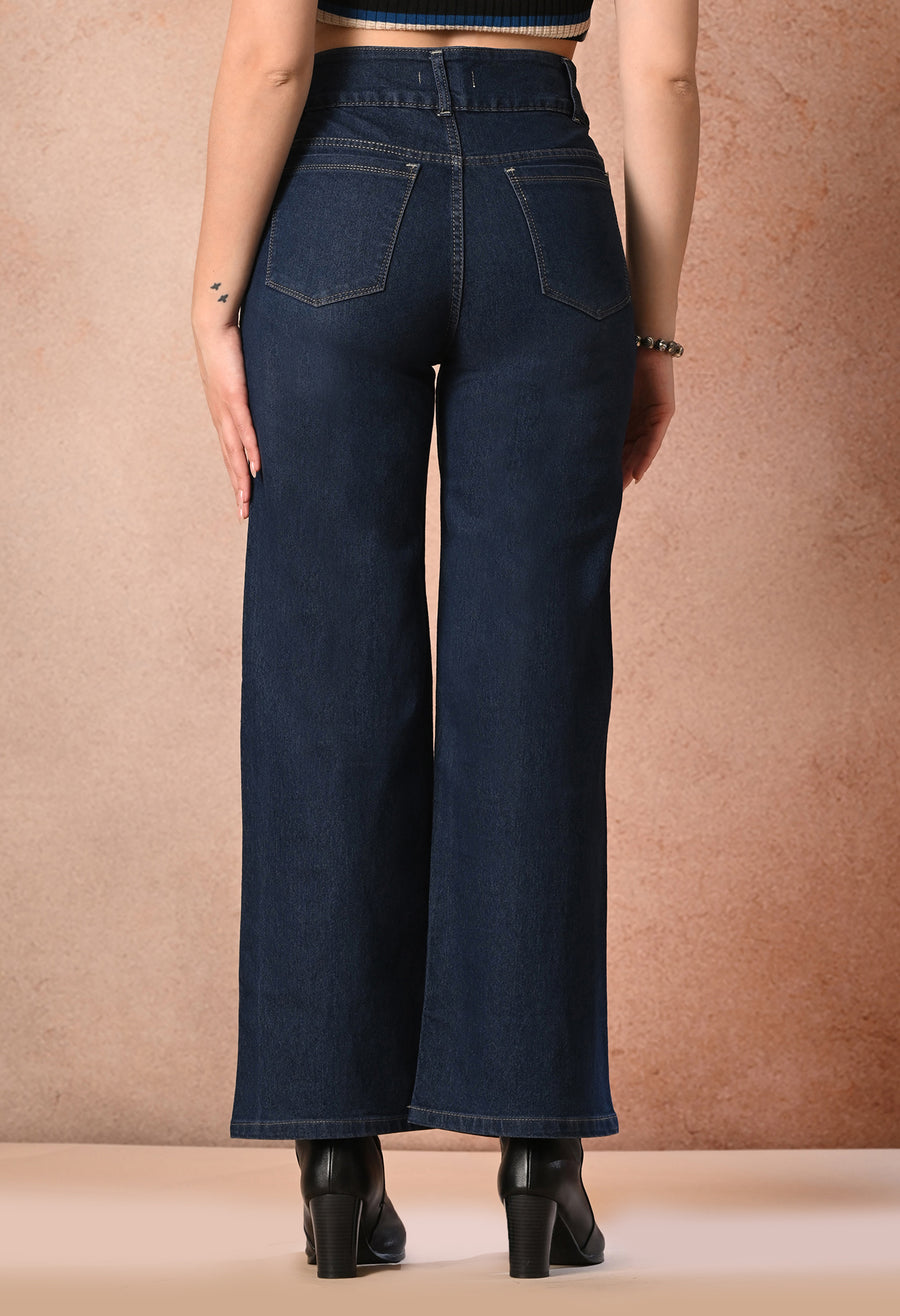 Shadow Luxe Wide Legs – Navy Blue Wide-Leg Jeans Close-up – Glossia Fashion