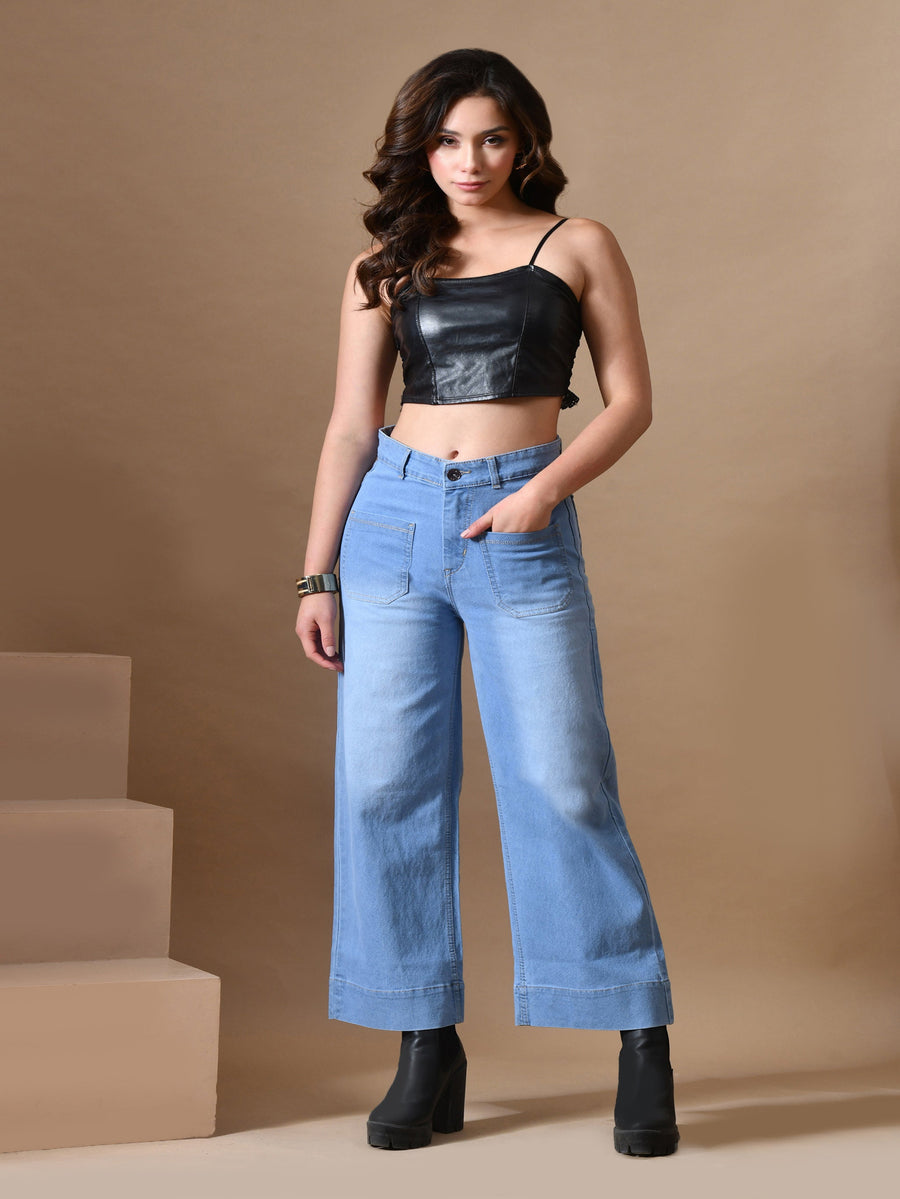 Weekend Vibe Ankle Jeans – Light Blue Denim Jeans Style View – Glossia Fashion