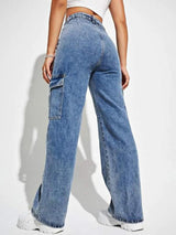 Trailblazer Cargo Denim Jeans – Blue Cargo Jeans Back View – Glossia Fashion