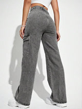 Trailblazer Cargo Denim Jeans – Grey Cargo Jeans Back View – Glossia Fashion