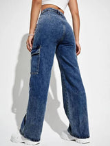 Trailblazer Cargo Denim Jeans – Navy Blue Cargo Jeans Back View – Glossia Fashion