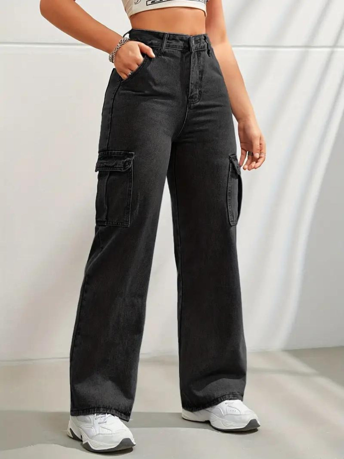 Black Cityscape Cargo Denim Jeans