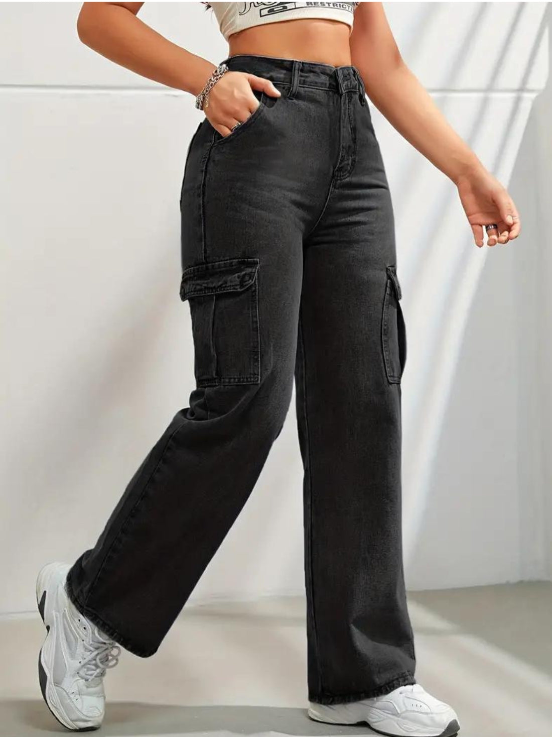 Black Cityscape Cargo Denim Jeans