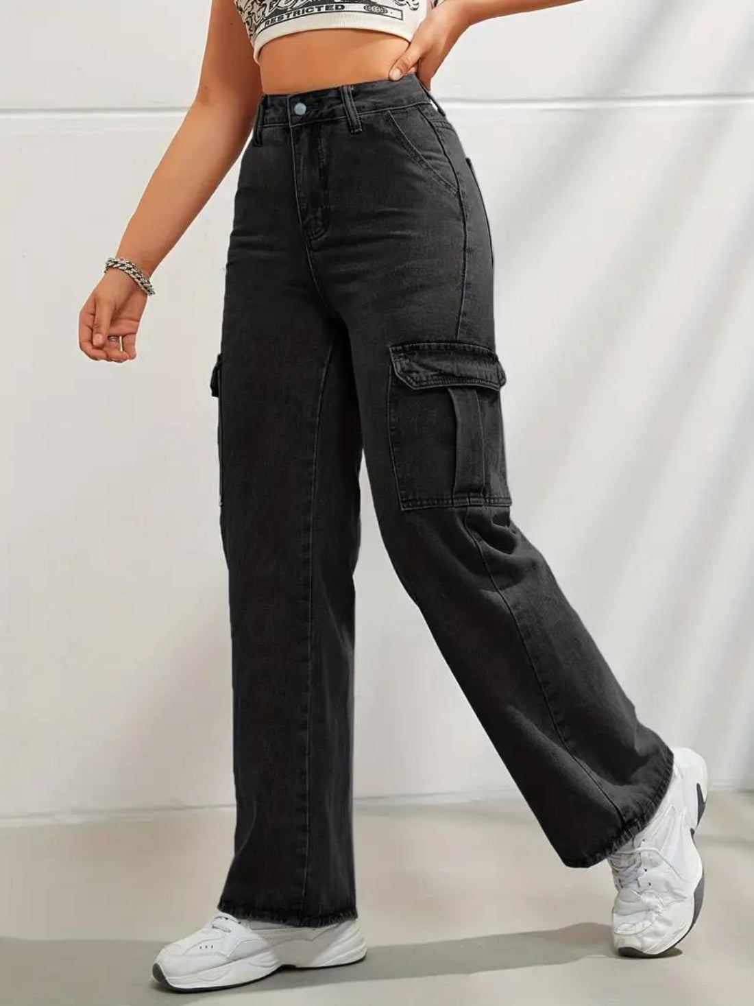 Black Cityscape Cargo Denim Jeans