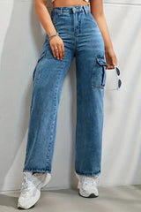 Metro Maven Cargo Jeans – Blue Cargo Jeans Front View – Glossia Fashion