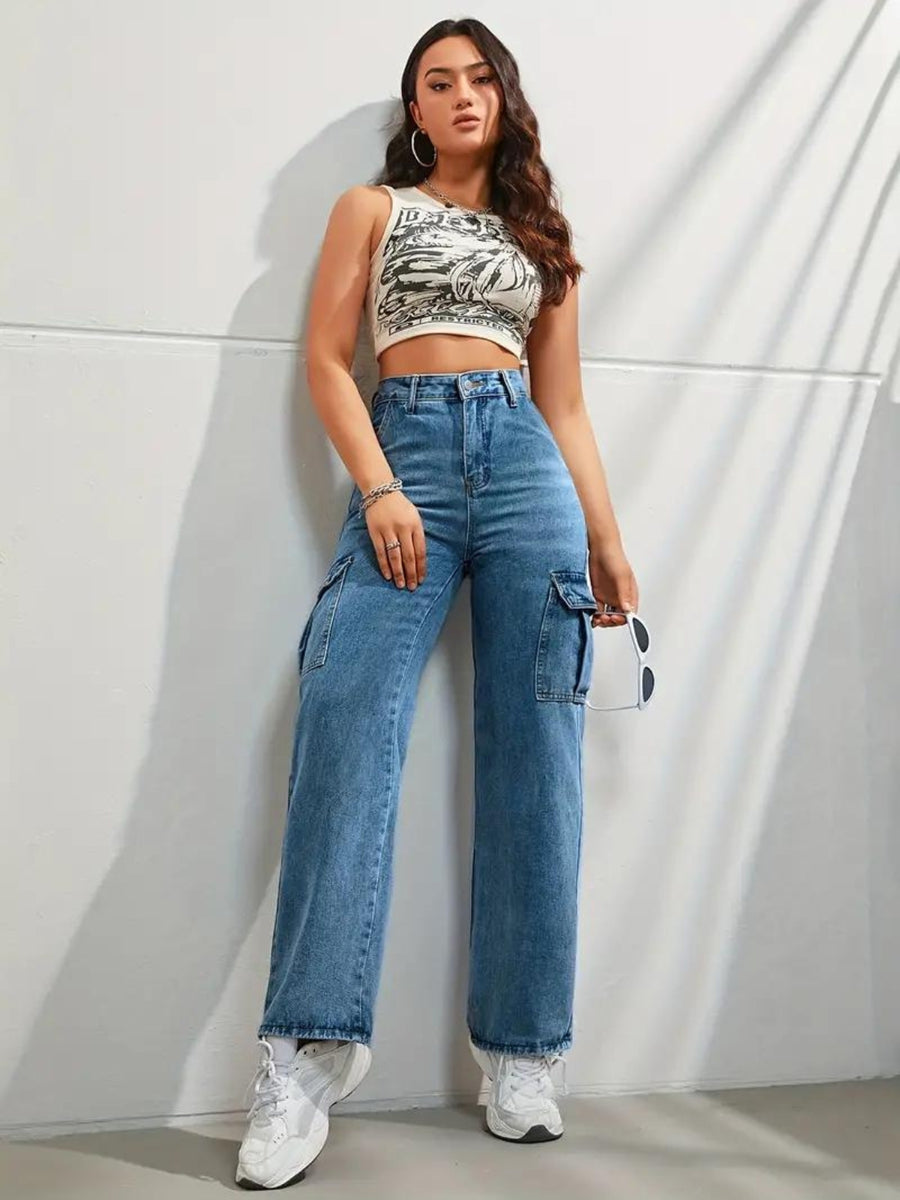 Metro Maven Cargo Jeans – Blue Cargo Jeans – Glossia Fashion