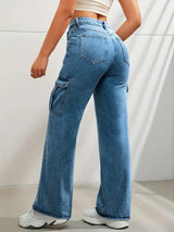 Metro Maven Cargo Jeans – Blue Cargo Jeans Side View – Glossia Fashion