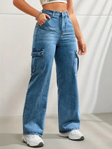 Metro Maven Cargo Jeans – Blue Cargo Jeans Back View – Glossia Fashion