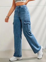 Metro Maven Cargo Jeans – Blue Cargo Jeans Style View – Glossia Fashion