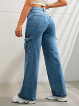 Metro Maven Cargo Jeans – Blue Cargo Jeans Model View – Glossia Fashion