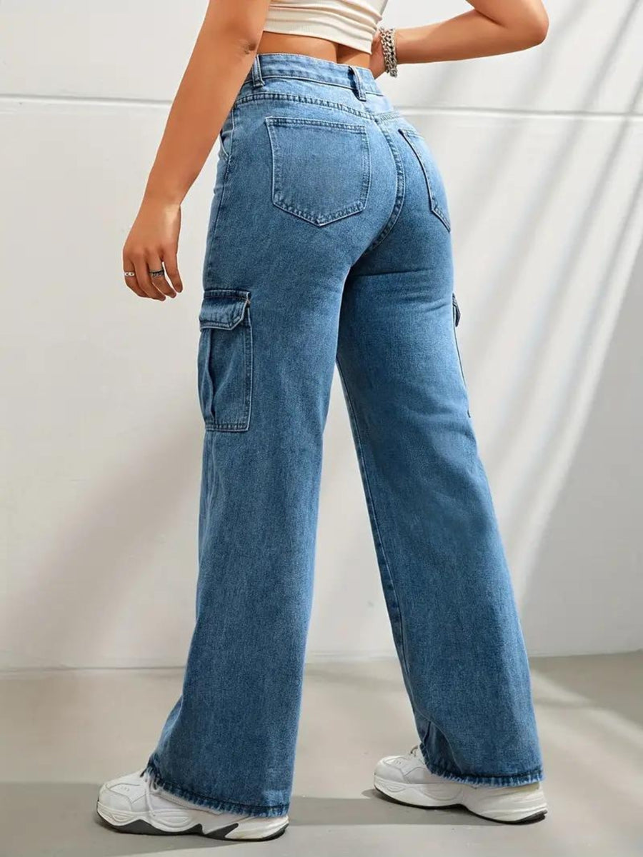 Metro Maven Cargo Jeans – Blue Cargo Jeans Model View – Glossia Fashion