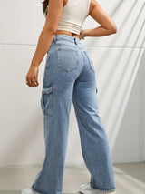 Cityscape Cargo Denim Jeans – Light Blue Cargo Jeans Back View – Glossia Fashion