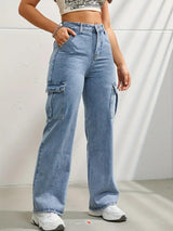 Cityscape Cargo Denim Jeans – Light Blue Cargo Jeans Detail View – Glossia Fashion