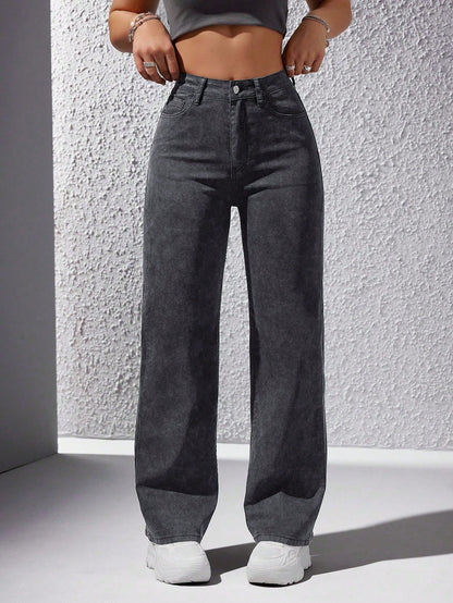 Obsidian Straight Fit High-Waist Denim - Glossia Fashion