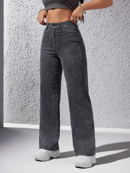 Obsidian Straight Fit High-Waist Denim - Glossia Fashion