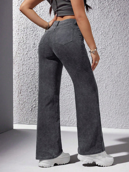 Obsidian Straight Fit High-Waist Denim - Glossia Fashion