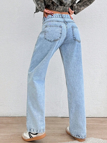 Light Mist Straight-Leg Denim - Glossia Fashion