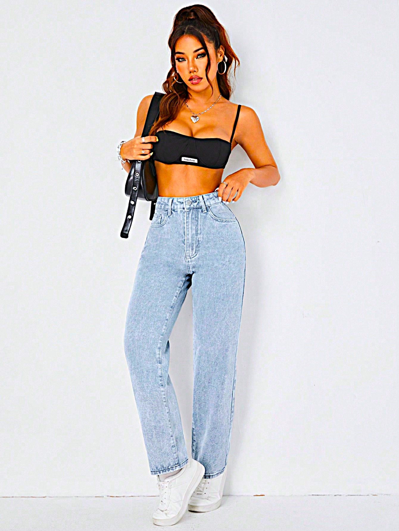 Power Pose Stonewash Straight Fit Jeans - Glossia Fashion