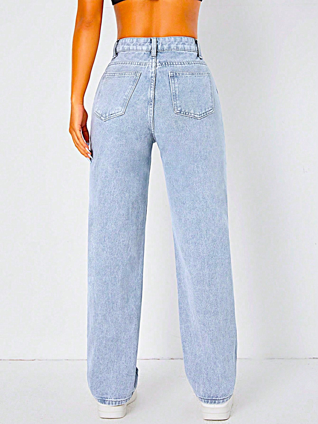Power Pose Stonewash Straight Fit Jeans - Glossia Fashion