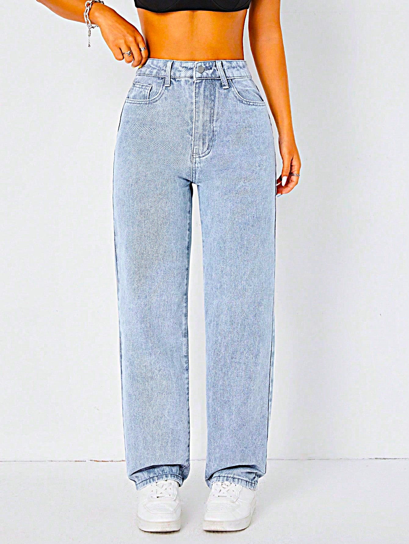 Power Pose Stonewash Straight Fit Jeans - Glossia Fashion
