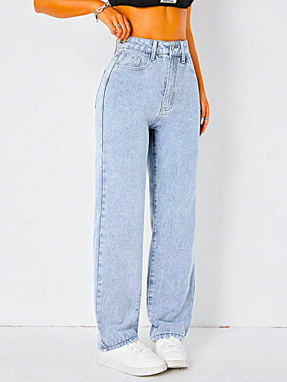 Power Pose Stonewash Straight Fit Jeans - Glossia Fashion