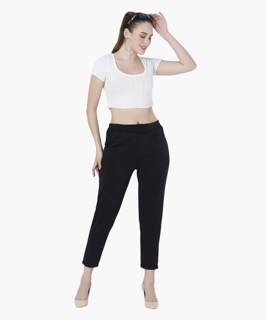 High Rise Belted Cigarette Trousers - Glossia Fashion