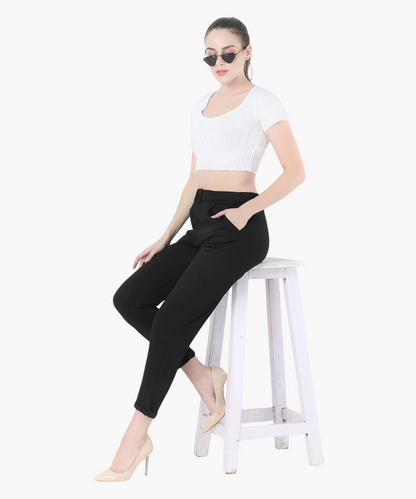 High Rise Belted Cigarette Trousers - Glossia Fashion