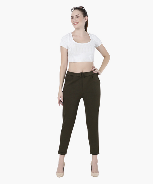 High Rise Belted Cigarette Trousers - Glossia Fashion