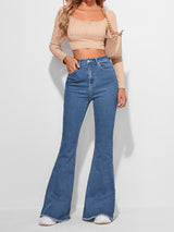 Timeless Fade High-Waist Bootcut – Blue Bootcut Jeans Style View – Glossia Fashion
