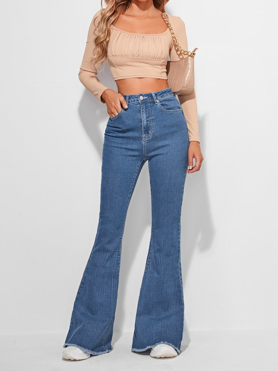 Timeless Fade High-Waist Bootcut – Blue Bootcut Jeans Style View – Glossia Fashion