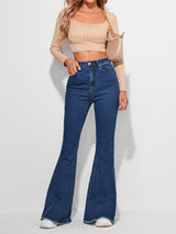 Timeless Fade High-Waist Bootcut – Navy Blue Bootcut Jeans Style View – Glossia Fashion